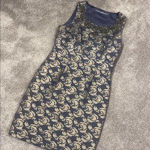 Boden Crystal Dress Pancil Gray Gold Sparkle 8
